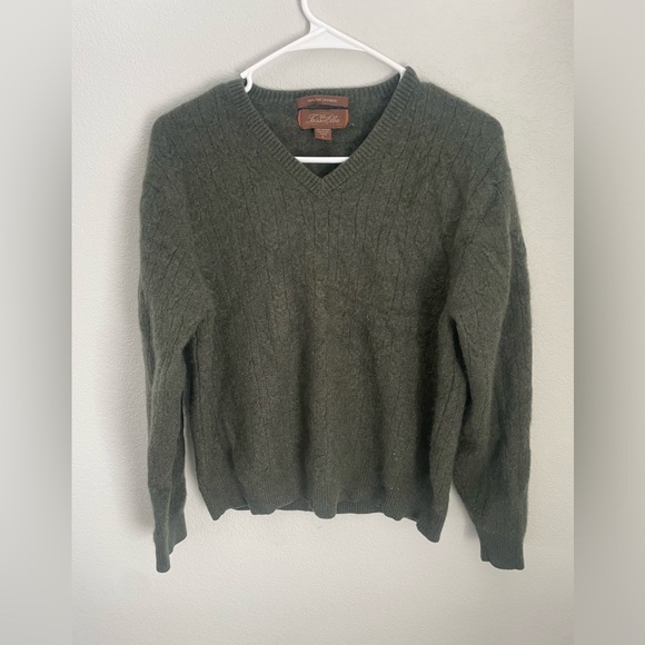 Men’s Tasso Elba Green Cashmere V-Neck Pullover Sweater Size Large - Picture 1 of 6